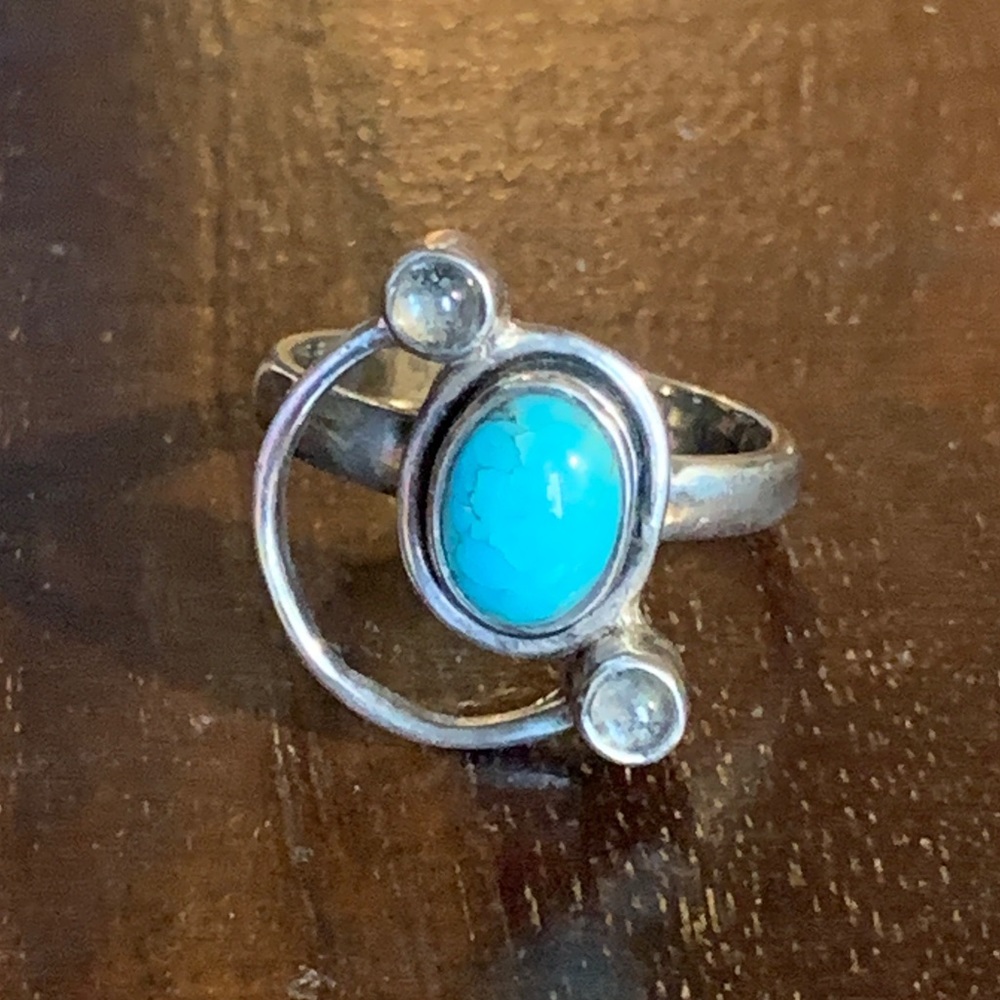 Vintage Turquoise and Moonstone Silver Ring